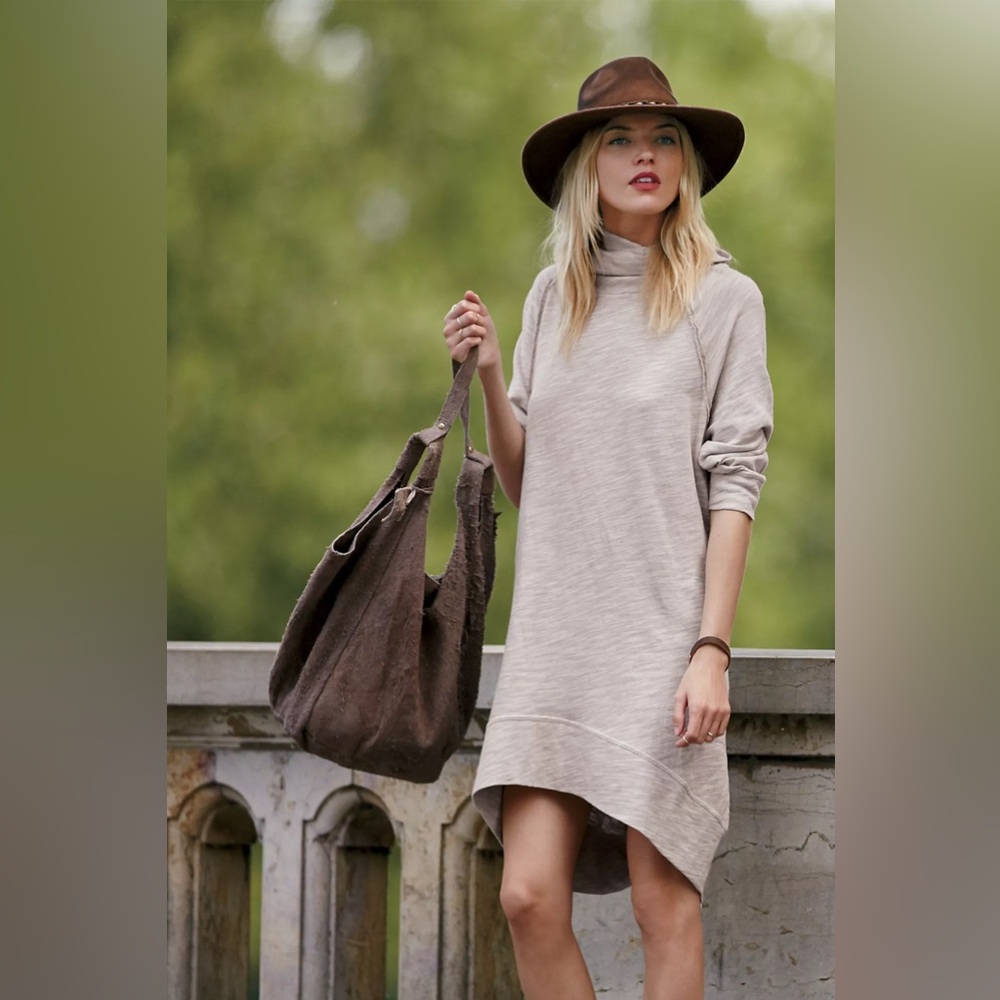 Free People Beach Terri‎ Cocoon Pullover Dress Oatmeal Cowl Neck Tunic OS